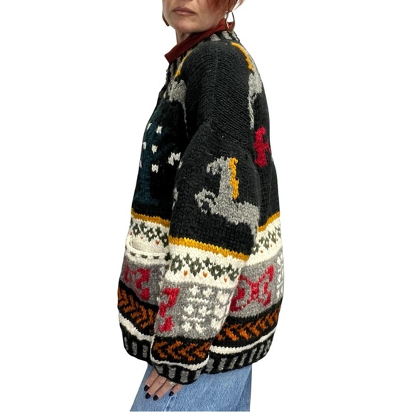 Chibcha Wool Artesian Cozy Heavy Knit Chunky Vintage Cardigan Horse Sweater - Picture 5 of 15